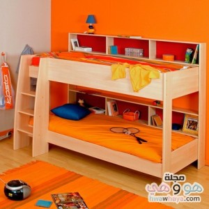Bright-Orange-Bedroom-Themes-Decorating-Ideas-with-Wood-Modern-Cheap-Kids-Bunk-Beds-with-Storage